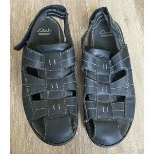 Clarks Men’s Black Sandals Fisherman Leather Closed Toe Shoes Size 13